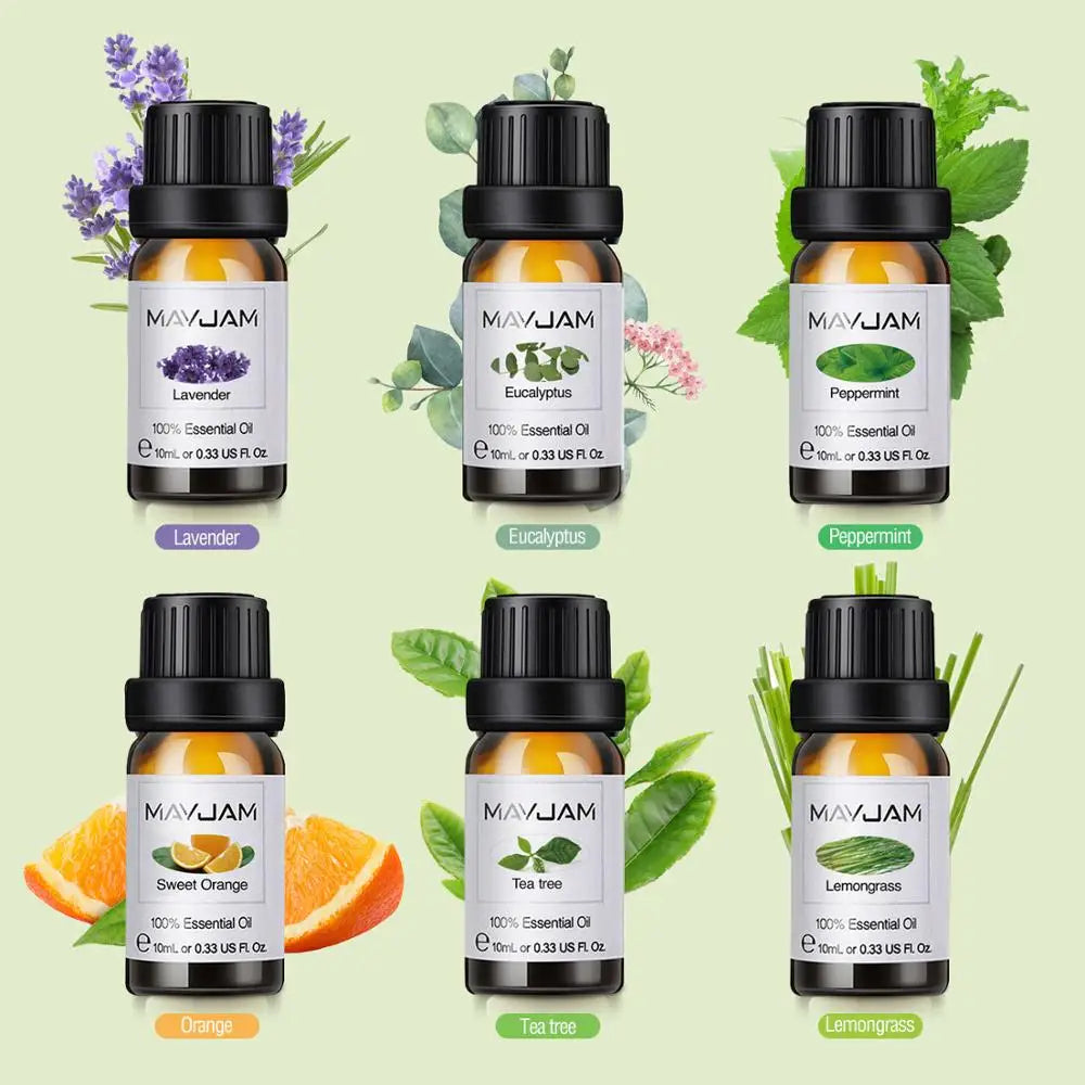 MAYJAM 6pcs Pure Essential Oils Kit For Humidifier Diffusers Lavender Eucalyptus Peppermint Tea tree Sweet Orange Lemongrass