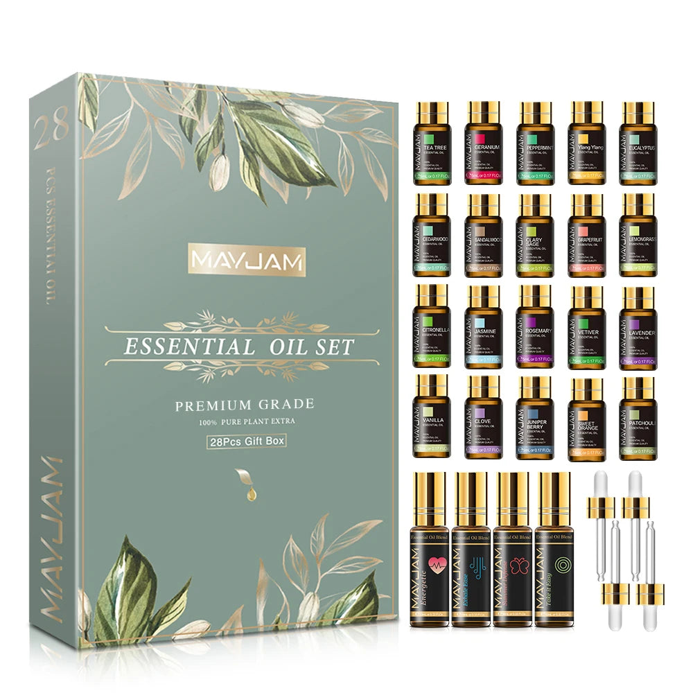 MAYJAM Essential Oils Kit Set 28pcs Gift Box For Humidifier Diffuser Aromatic Candles Car Air Fresheners Woman Men Aroma Oil