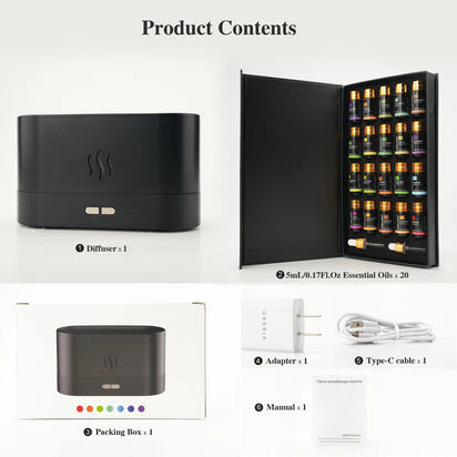 MAYJAM Essential Oil Humidifier Gift Set 20 Bottles Aroma Oils Lavender Eucalyptus Vanilla with Flame Air Diffuser Humidifier