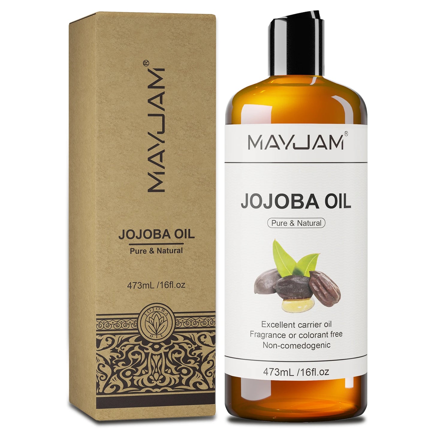 MAYJAM 473ml/16fl.oz Pure Natural Carrier Oil for Body Face Massage Castor Vegetable Glycerin Grapeseed Jojoba Coconut Oil