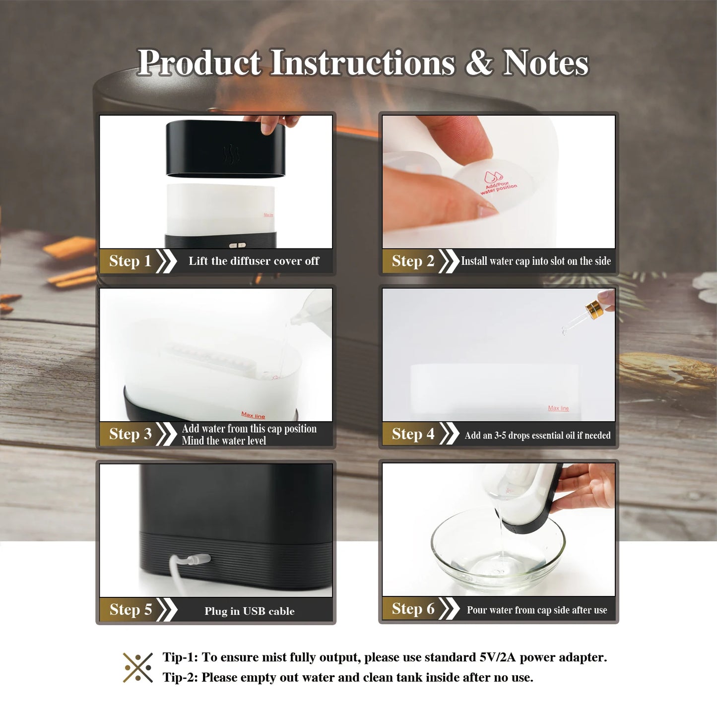 MAYJAM Essential Oil Humidifier Gift Set 20 Bottles Aroma Oils Lavender Eucalyptus Vanilla with Flame Air Diffuser Humidifier