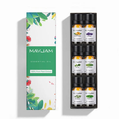 MAYJAM 6pcs Pure Essential Oils Kit For Humidifier Diffusers Lavender Eucalyptus Peppermint Tea tree Sweet Orange Lemongrass