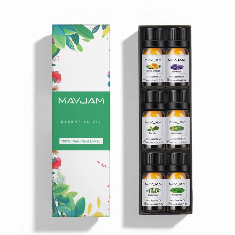 MAYJAM 6pcs Pure Essential Oils Kit For Humidifier Diffusers Lavender Eucalyptus Peppermint Tea tree Sweet Orange Lemongrass