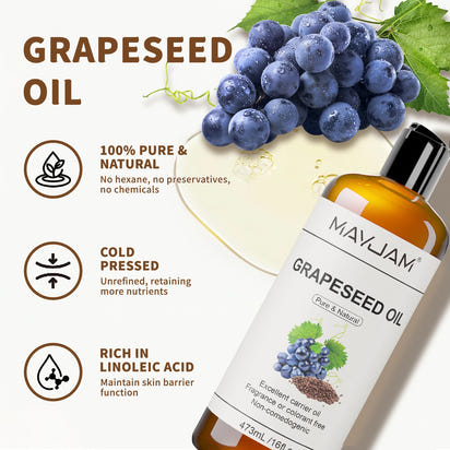 MAYJAM 473ml/16fl.oz Pure Natural Carrier Oil for Body Face Massage Castor Vegetable Glycerin Grapeseed Jojoba Coconut Oil