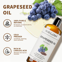 MAYJAM 473ml/16fl.oz Pure Natural Carrier Oil for Body Face Massage Castor Vegetable Glycerin Grapeseed Jojoba Coconut Oil