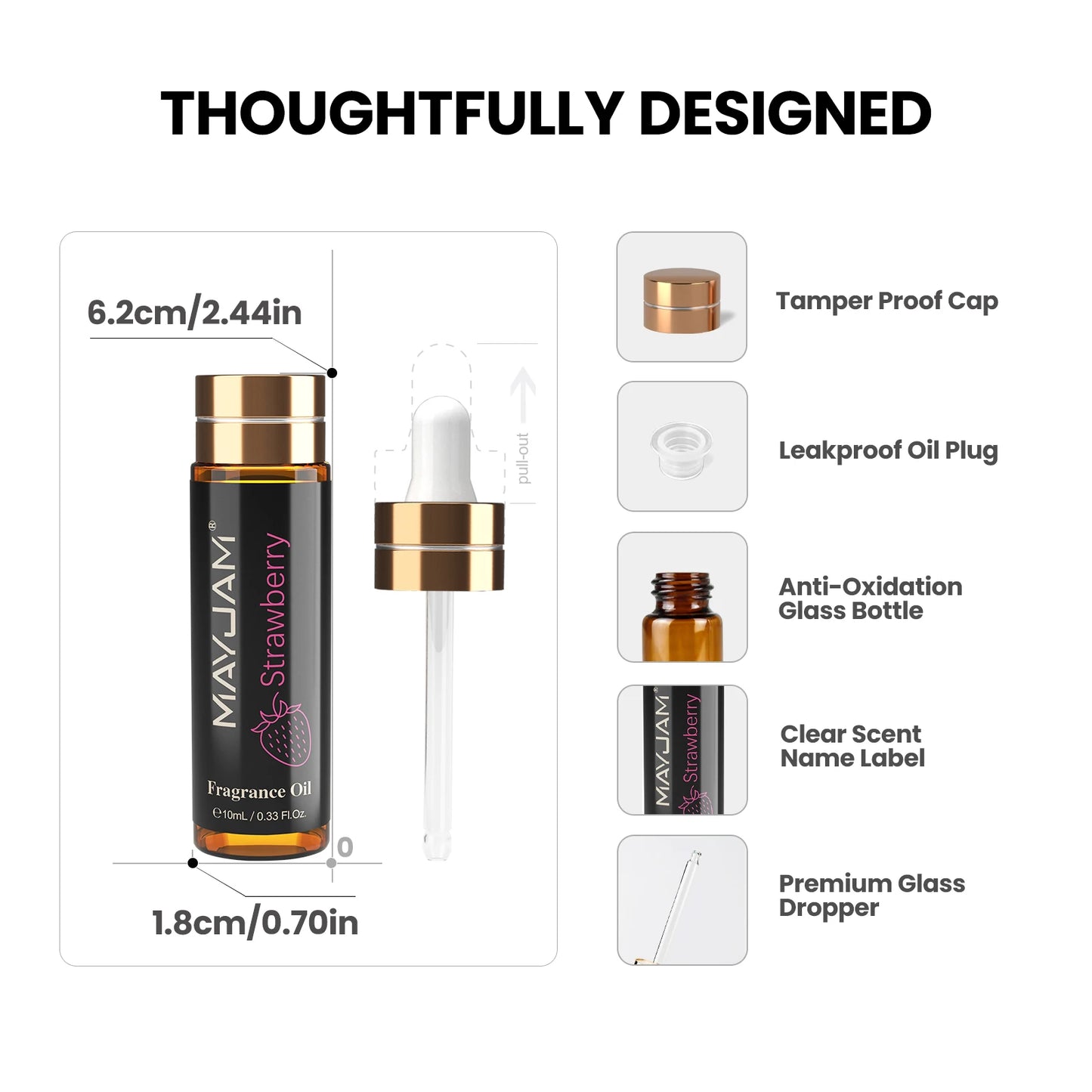 MAYJAM 10ml Fragrance Oil with Dropper Strawberry Coconut Cherry Orange Blossom Aroma Oil For Women and Men's